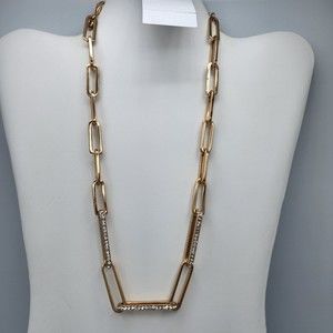 ALDO Necklace Goldtone Paper Link Chain Rhinestones
